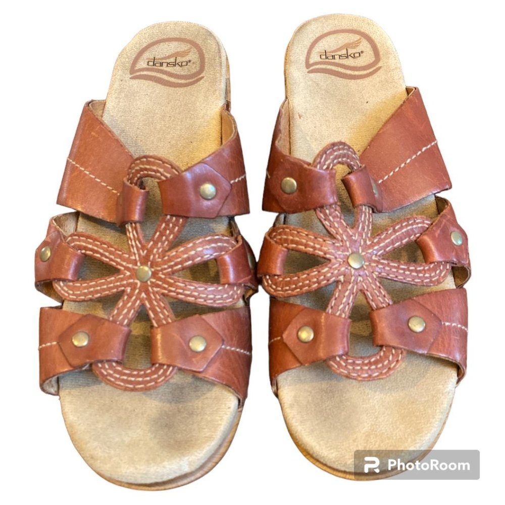 Dansko Leather Slide, Low Wedge, Size 38 (US 7.5-8)